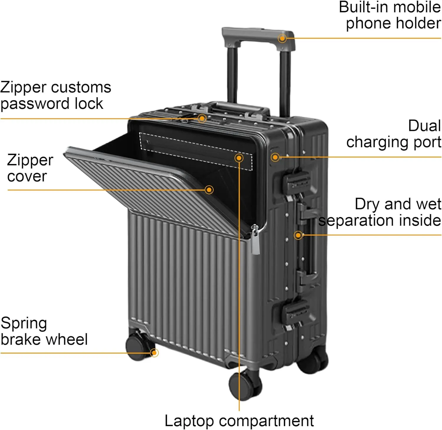 Hard Shell Luggage 20 Inch Travel Luggage, Carry-On Luggage Spinner TSA with Lid, ABS Aluminum Frame，Lightweight Travel Luggage 20'' 24'' 26''Carry-On (upgraded gray, 28 inch)