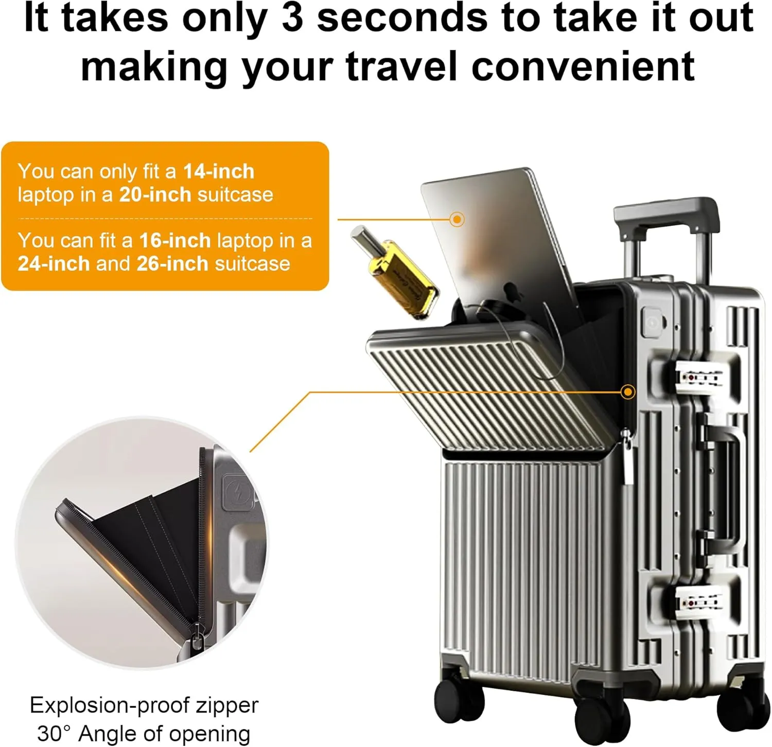 Hard Shell Luggage 20 Inch Travel Luggage, Carry-On Luggage Spinner TSA with Lid, ABS Aluminum Frame，Lightweight Travel Luggage 20'' 24'' 26''Carry-On (upgraded gray, 28 inch)