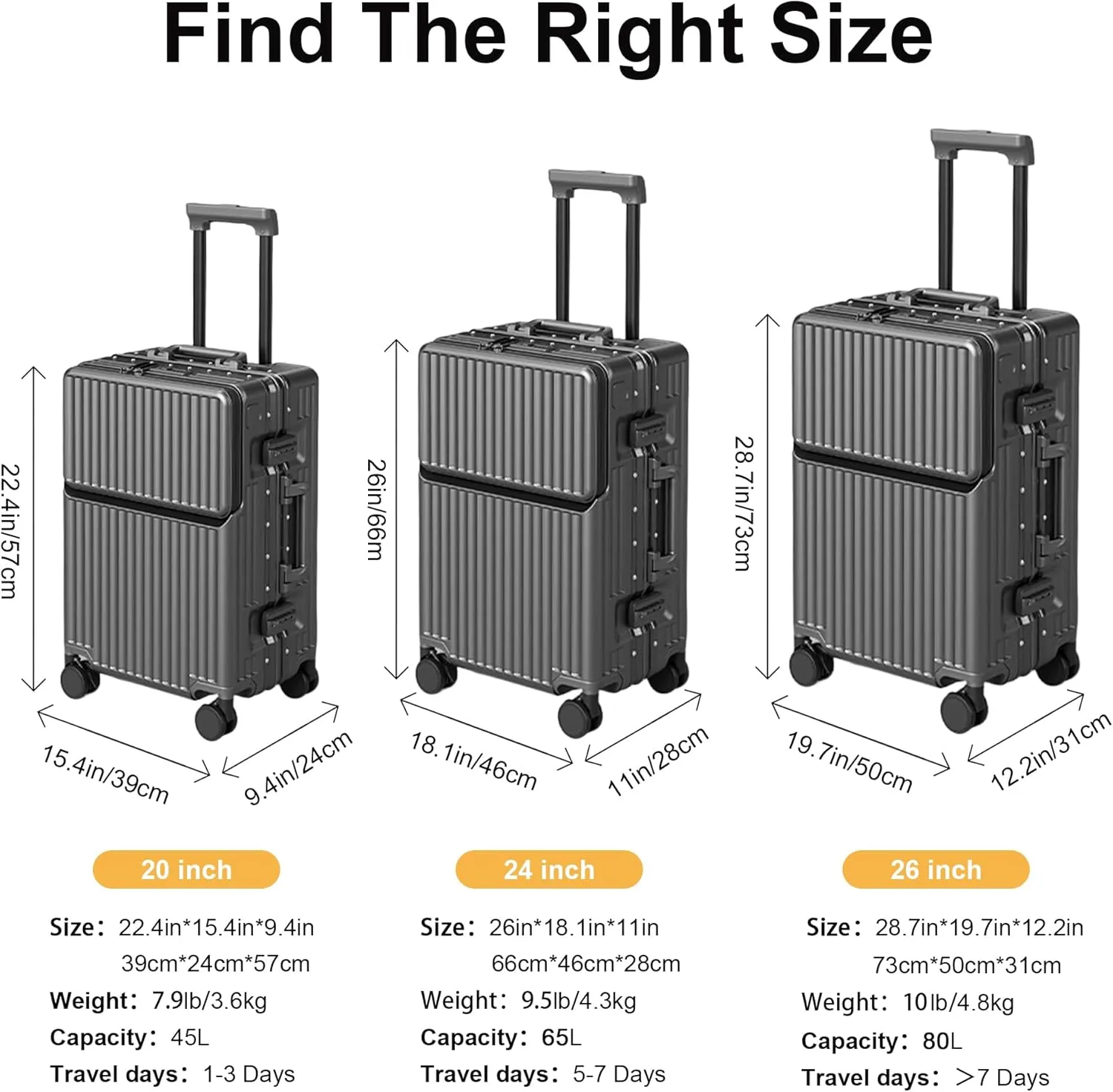 Hard Shell Luggage 20 Inch Travel Luggage, Carry-On Luggage Spinner TSA with Lid, ABS Aluminum Frame，Lightweight Travel Luggage 20'' 24'' 26''Carry-On (upgraded gray, 28 inch)