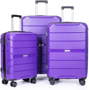 Hard Shell Luggage Sets,Hardshell Suitcase Spinner Wheels PP Luggage Sets Lightweight Suitcase with TSA Lock,3-Piece Set (20"/24"/28") (Purple)