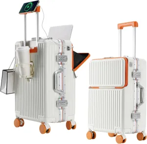 Hard Shell Universal Wheel Suitcase, Suitcase with Rotating Wheels, Can Hold Water Cup, Rechargeable Carry-on (20 inches)