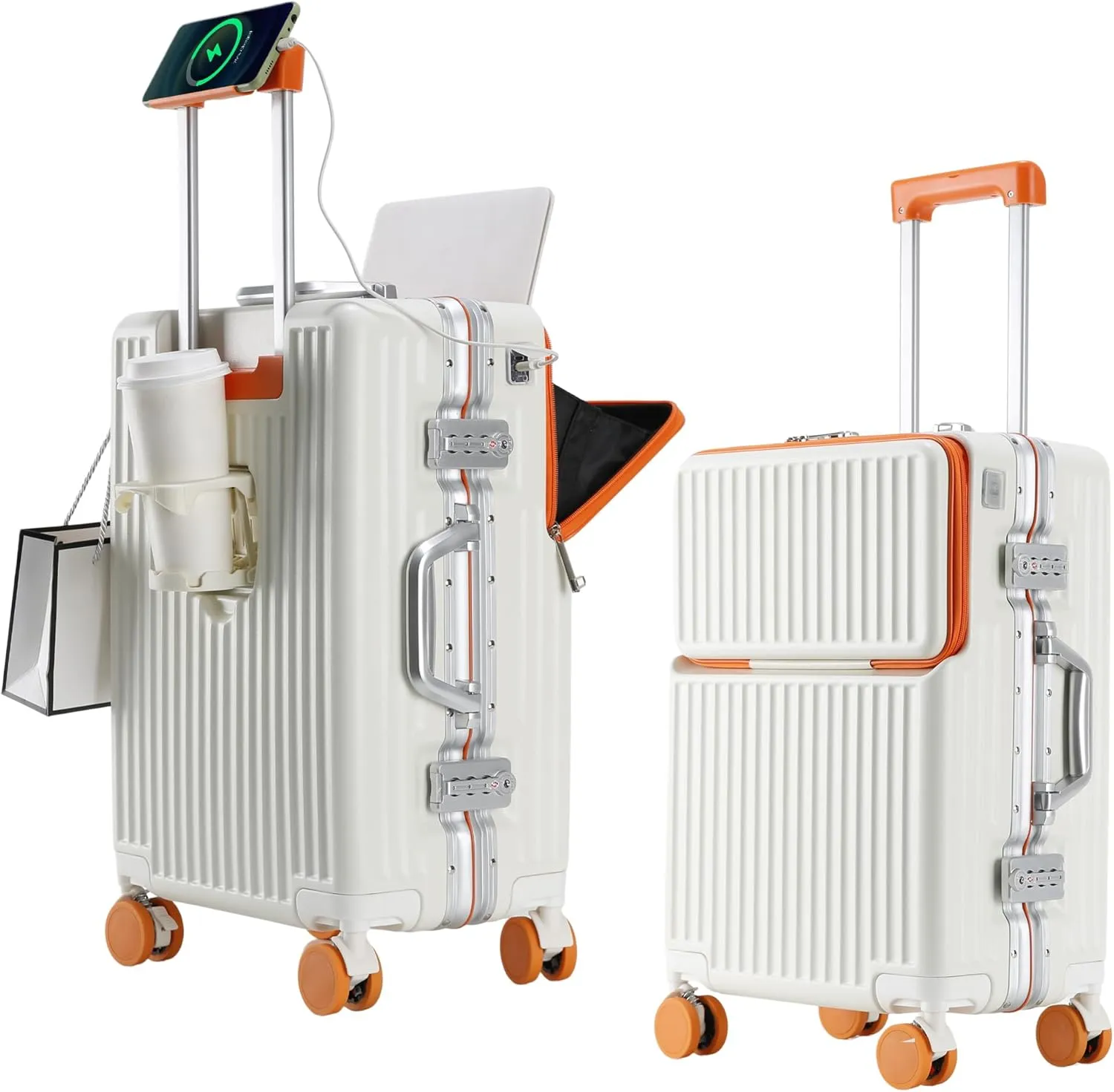 Hard Shell Universal Wheel Suitcase, Suitcase with Rotating Wheels, Can Hold Water Cup, Rechargeable Carry-on (20 inches)
