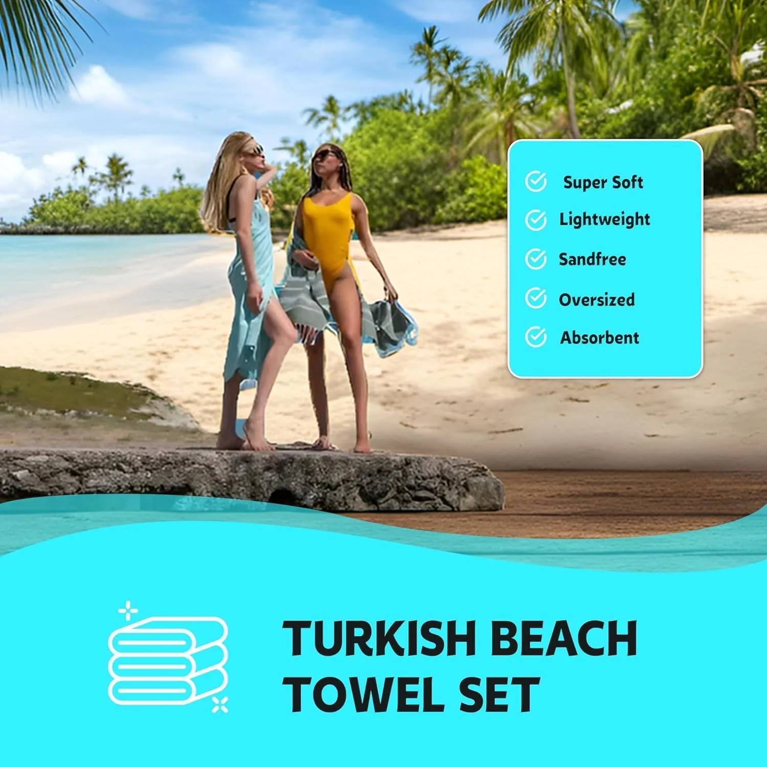 HAVLULAND Turkish Beach Towels Oversized, 100% Cotton Bulk Large Bath Pool Towel Quick Dry Absorbent Sand Free Light Weight Travel Blanket Summer Essentials Clearance (16, Multicolor)