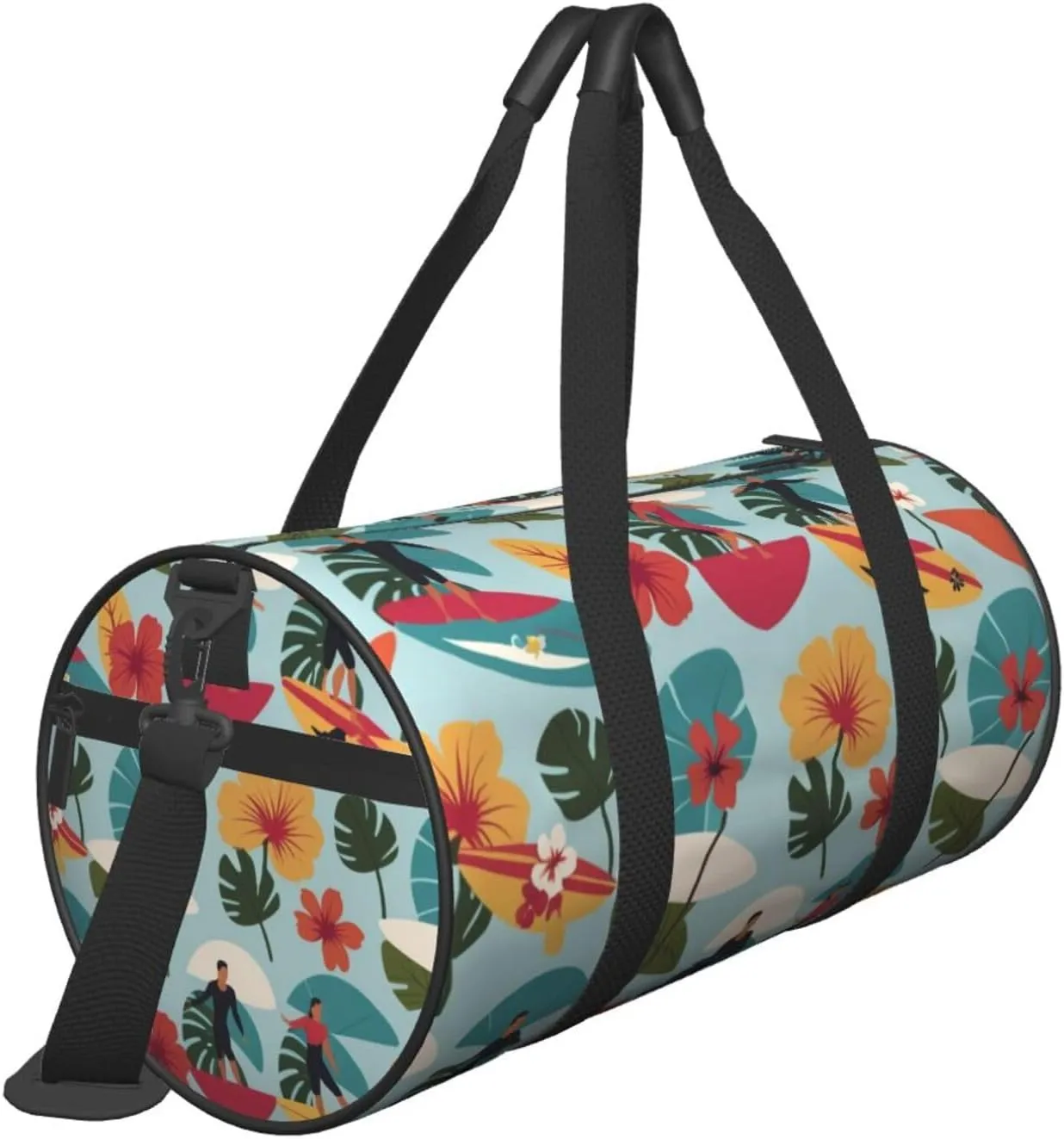 Hawaiian Surfer on Wavy Printed Travel Bag,Round Personal Item Storage bag,Foldie Duffel Bag for Traveling Vacation,Fitness,Sports