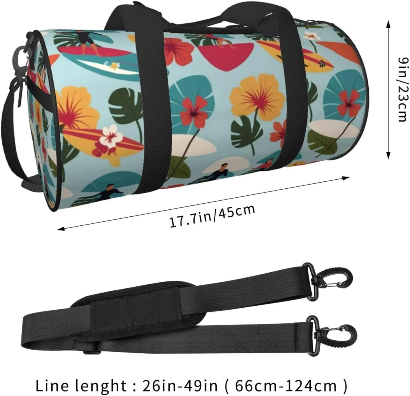 Hawaiian Surfer on Wavy Printed Travel Bag,Round Personal Item Storage bag,Foldie Duffel Bag for Traveling Vacation,Fitness,Sports
