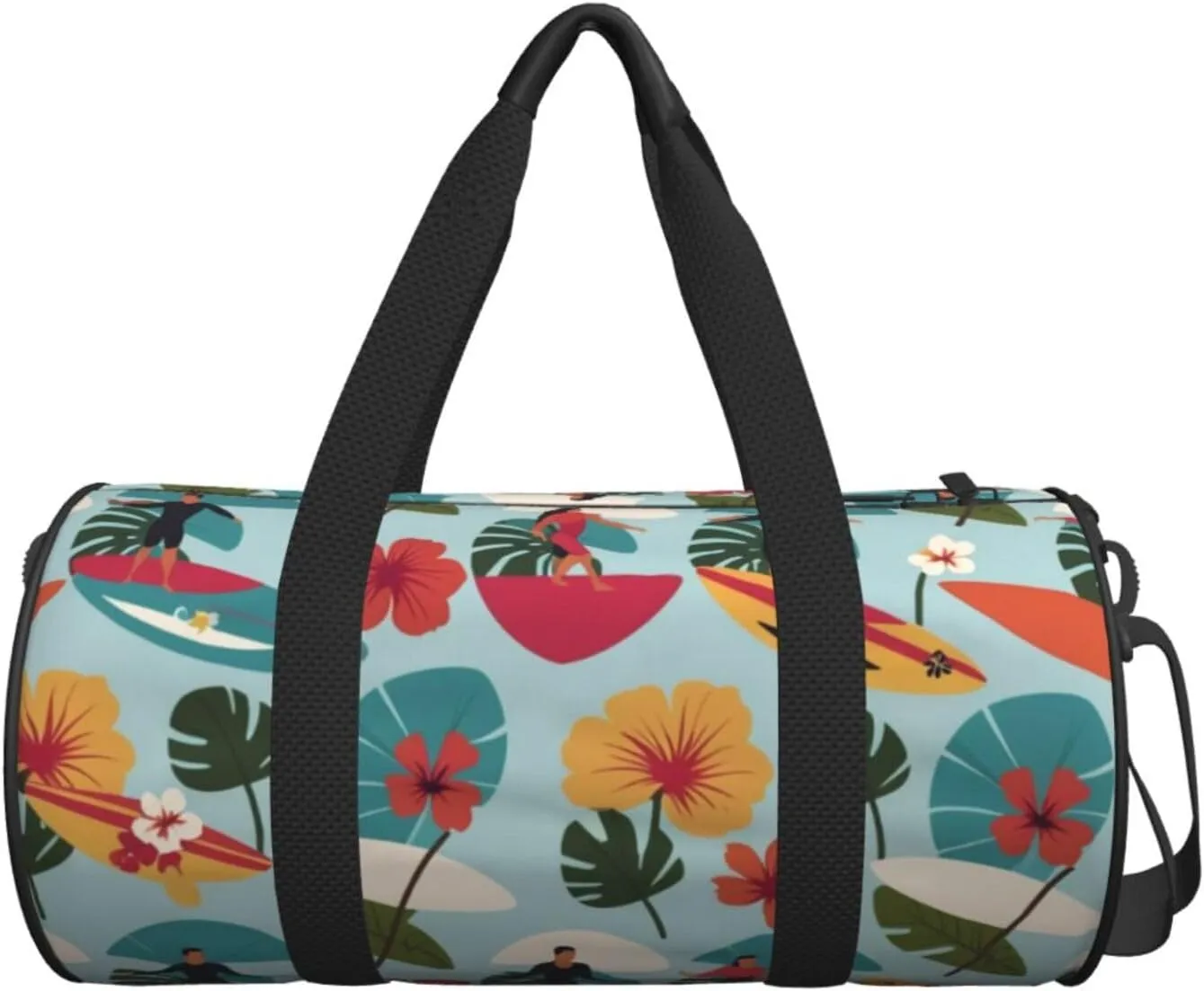 Hawaiian Surfer on Wavy Printed Travel Bag,Round Personal Item Storage bag,Foldie Duffel Bag for Traveling Vacation,Fitness,Sports
