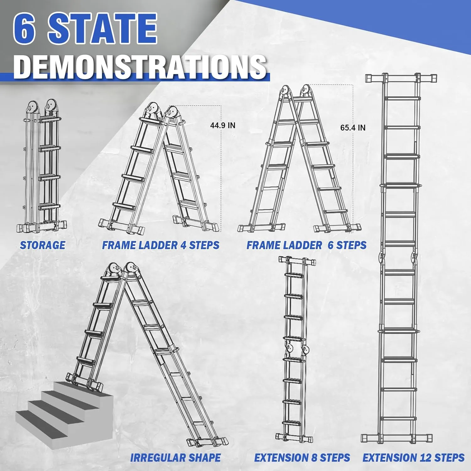 HBTower A Frame 4 Step Extension Ladder 17 Ft, Multi Position Ladder with Removable Tool Tray and Stabilizer Bar, 330 lbs Capacity for Household and Outdoor Work
