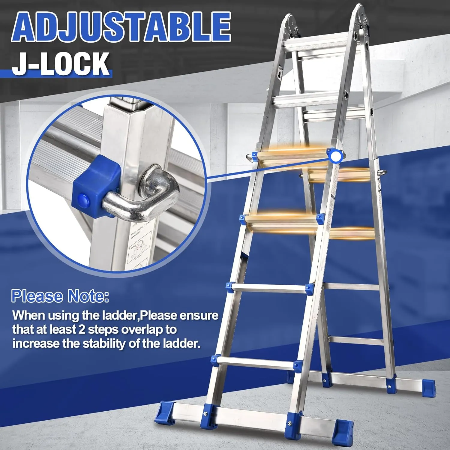 HBTower A Frame 4 Step Extension Ladder 17 Ft, Multi Position Ladder with Removable Tool Tray and Stabilizer Bar, 330 lbs Capacity for Household and Outdoor Work