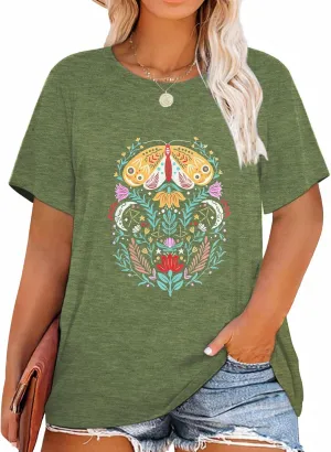 HDLTE Women Plus Size Tops Casual Short Sleeve Graphic Tee Shirts Oversized Tee Tops