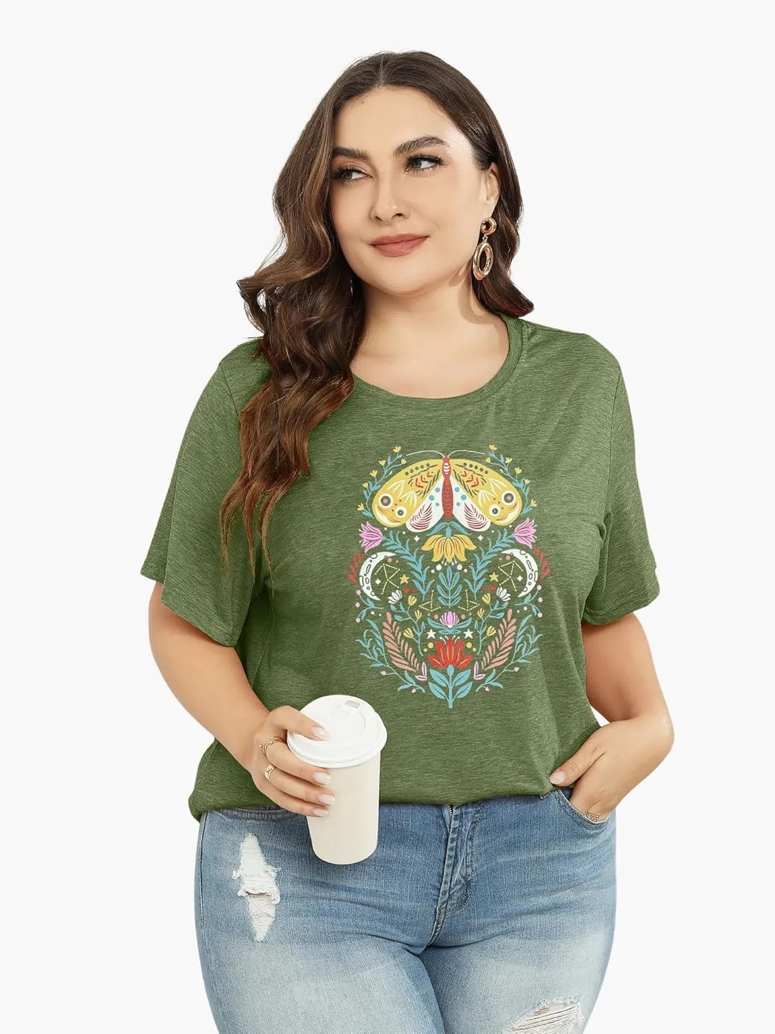 HDLTE Women Plus Size Tops Casual Short Sleeve Graphic Tee Shirts Oversized Tee Tops