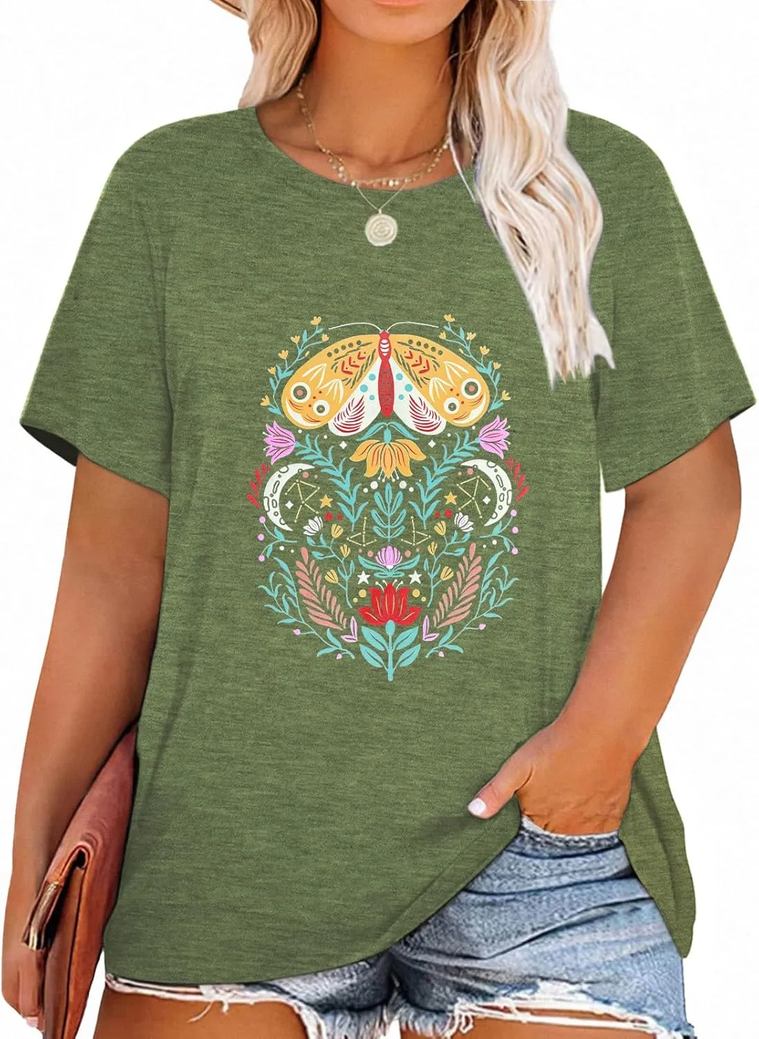 HDLTE Women Plus Size Tops Casual Short Sleeve Graphic Tee Shirts Oversized Tee Tops