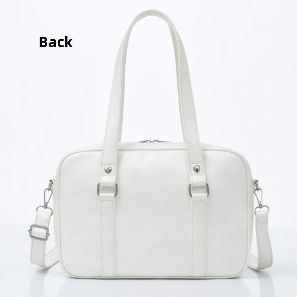 Heart-shaped Single Shoulder Bag Crossbody Bag for Women Pu Leather Academy Handbag Japanese Anime JK Uniform Bag (White)