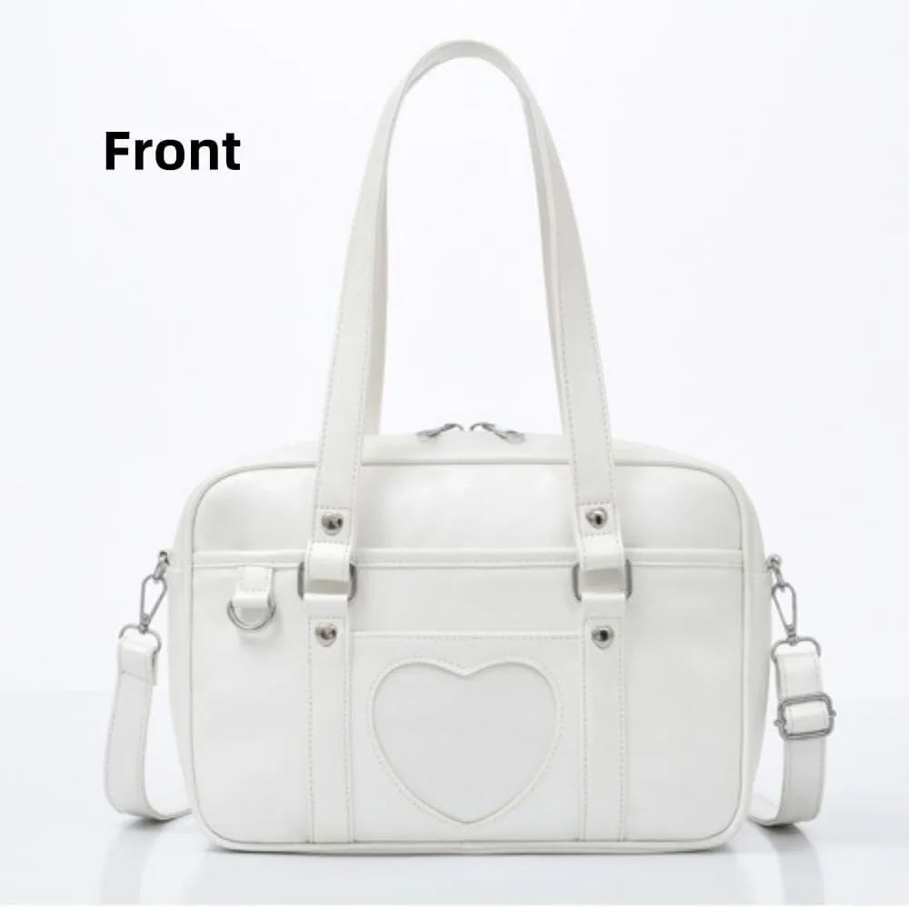 Heart-shaped Single Shoulder Bag Crossbody Bag for Women Pu Leather Academy Handbag Japanese Anime JK Uniform Bag (White)