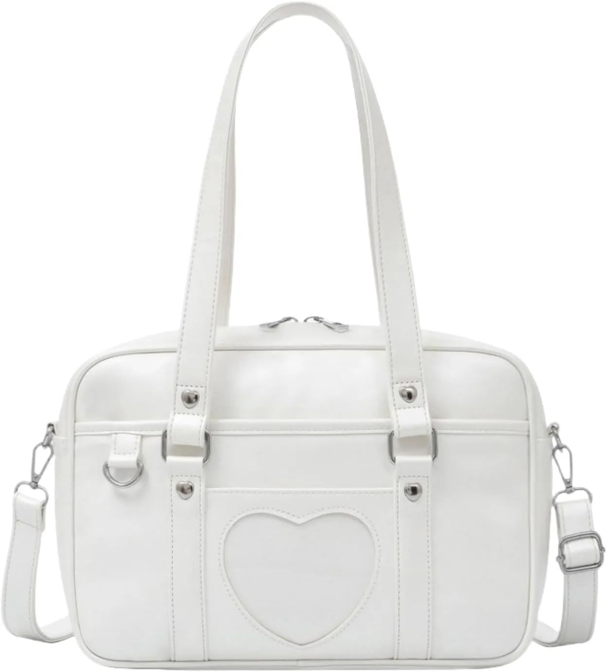 Heart-shaped Single Shoulder Bag Crossbody Bag for Women Pu Leather Academy Handbag Japanese Anime JK Uniform Bag (White)