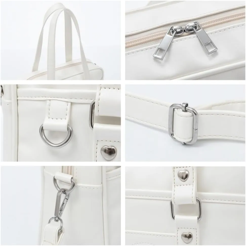 Heart-shaped Single Shoulder Bag Crossbody Bag for Women Pu Leather Academy Handbag Japanese Anime JK Uniform Bag (White)