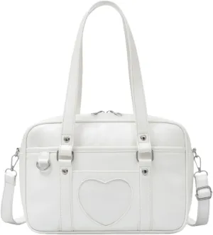 Heart-shaped Single Shoulder Bag Crossbody Bag for Women Pu Leather Academy Handbag Japanese Anime JK Uniform Bag (White)