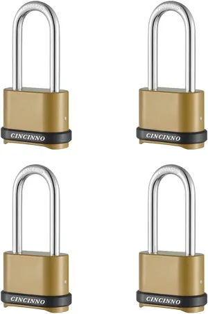Heavy Duty Combination Lock, 4-Digit Combo Lock with Long Shackle,Weatherproof Combination Padlock for Outdoor Use,4 Pack
