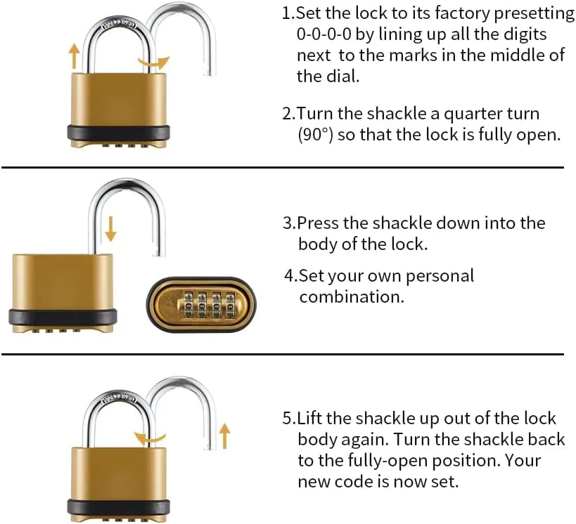Heavy Duty Combination Lock, 4-Digit Combo Lock with Long Shackle,Weatherproof Combination Padlock for Outdoor Use,4 Pack