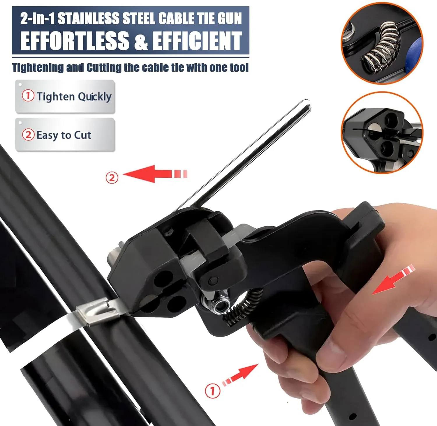 Heavy Duty Metal Zip Ties Gun Kit for Fastening Cutting,200PCS Self-locking Uv Resistant Stainless Steel Cable Ties Tool Set for Outdoor Fence, Exhaust Pipe,with 20PCS Screw Hole (8PCS Set)