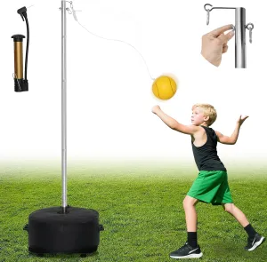 Heavy Duty Tether Balls and Rope Set with Pole，–Adjustable Height Tetherball Set, Portable Outdoor Game for Backyard, Kids & Adults, A Tetherball Ball Set with a Fillable Base and Two Usage Methods