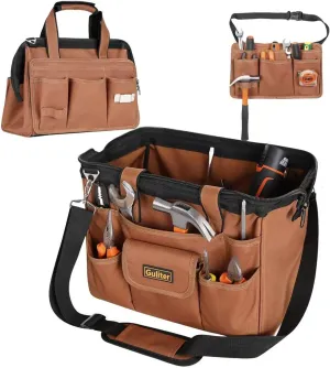 Heavy Duty Tool Bag 14-Inch,22-Pocket Wide Mouth Soft Tool Box Organizer,Detachable Tool Belt Pouch with Adjustable Shoulder Strap and Waist Belt,Multifunction Carrying Toolbag for Men/Women