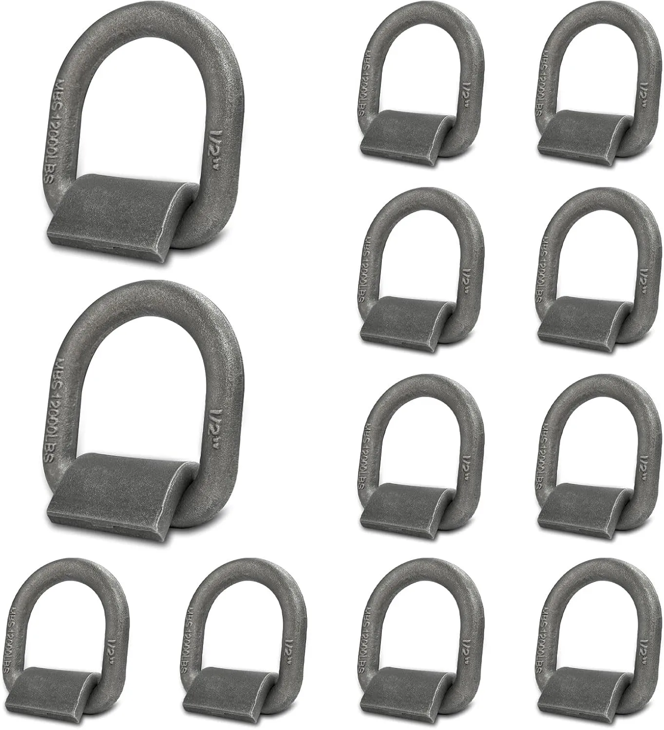 Heavy Duty Weld-On Forged D Ring, 1/2" D-Ring Trailer Tie Down Anchor for Trailer, Truck Cargo, RV, ATV Tiedowns, Farm Applications and More. MBS:12,000 lbs, 12 Pack