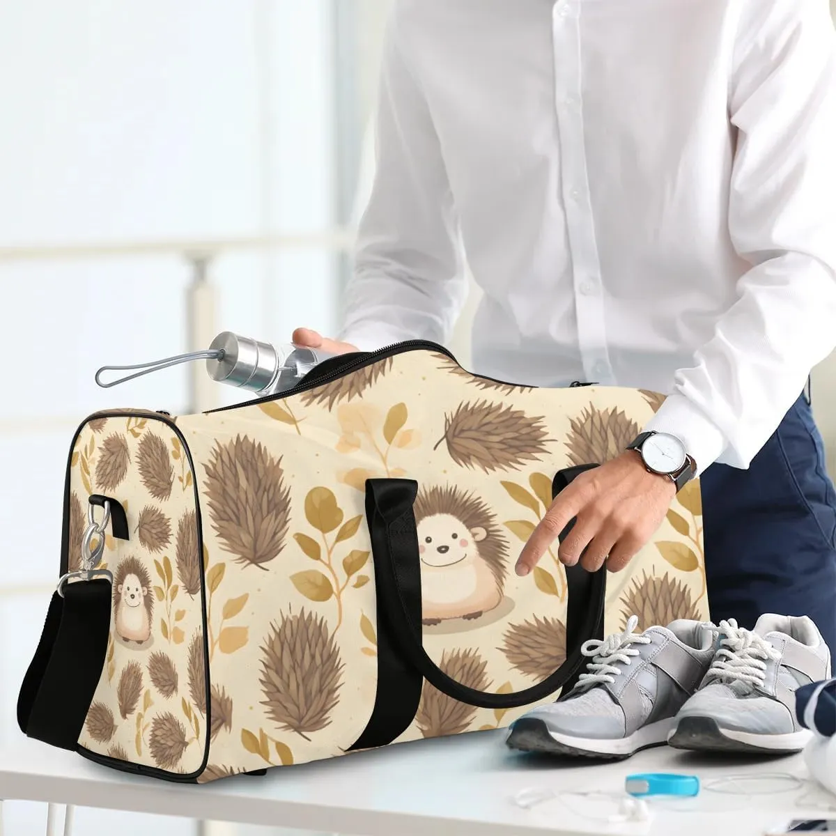 Hedgehog Print Travel Duffel Bag for Women Men Waterproof Foldable Overnight Weekender Bag Large Capacity Sports Gym Bag