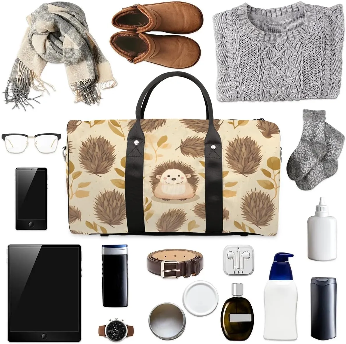 Hedgehog Print Travel Duffel Bag for Women Men Waterproof Foldable Overnight Weekender Bag Large Capacity Sports Gym Bag