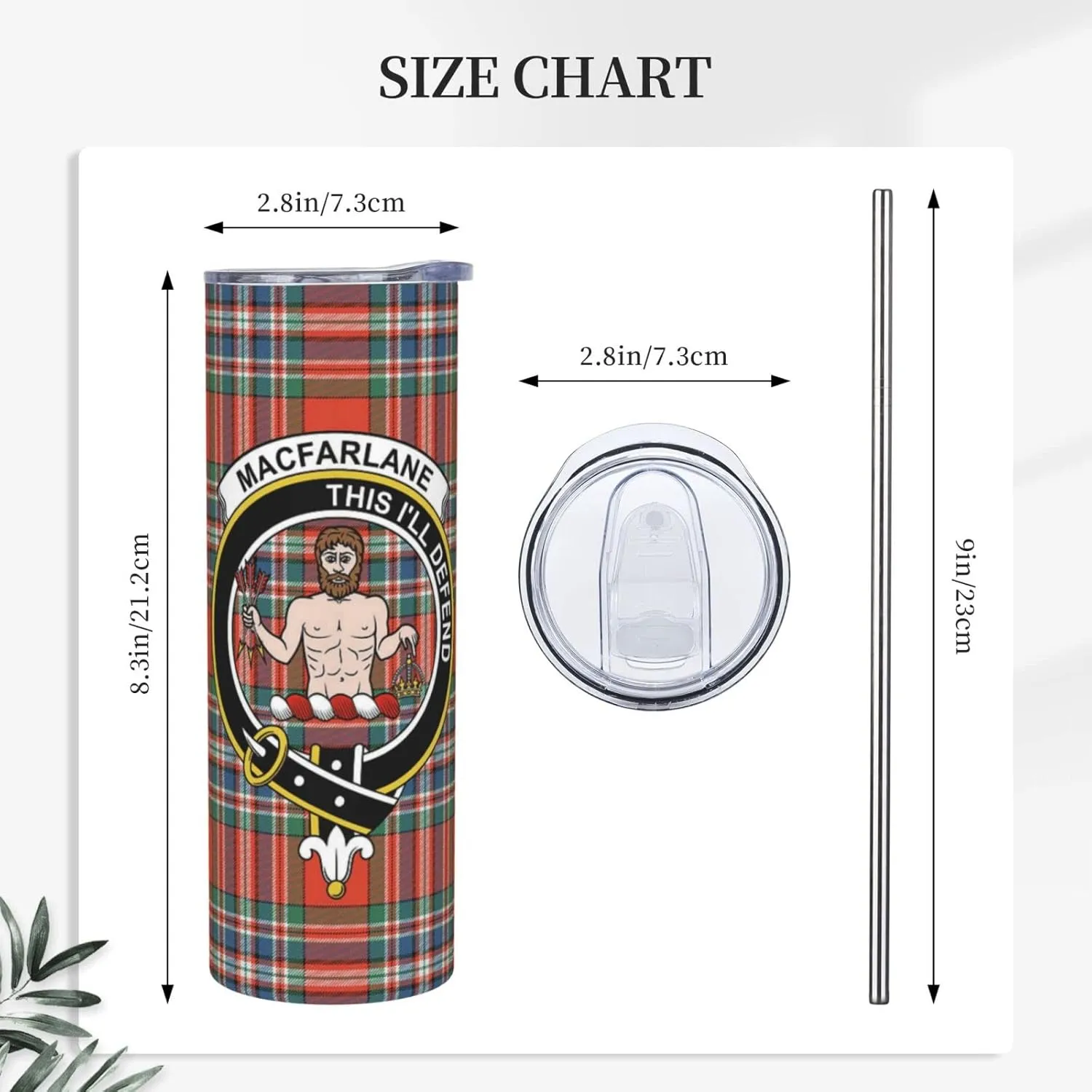 Hei Bai.JZQ Insulated Tumbler with Lids and Straws, MacFarlane Tartan Clan Badge Stainless Steel Mug Coffee Cup Thermal Travel 20oz