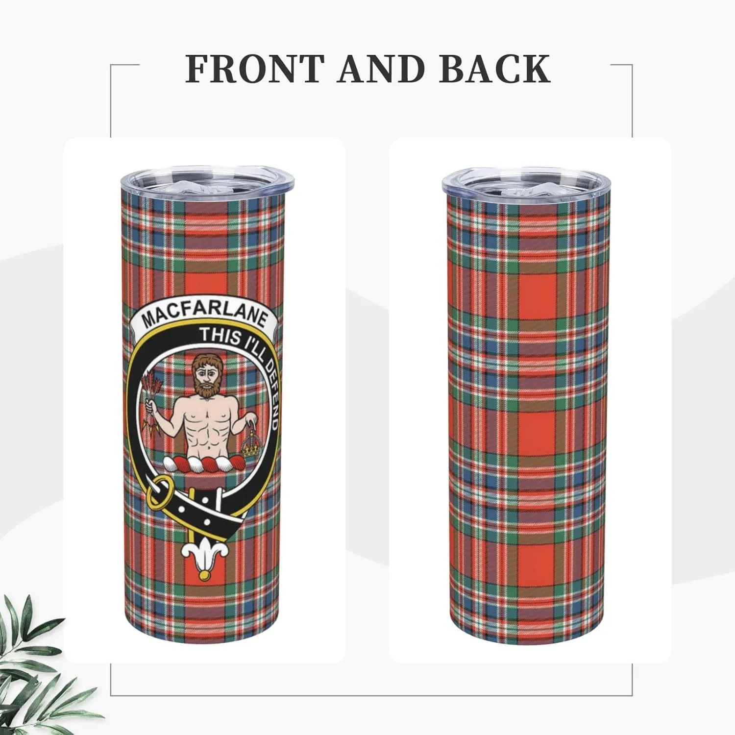 Hei Bai.JZQ Insulated Tumbler with Lids and Straws, MacFarlane Tartan Clan Badge Stainless Steel Mug Coffee Cup Thermal Travel 20oz