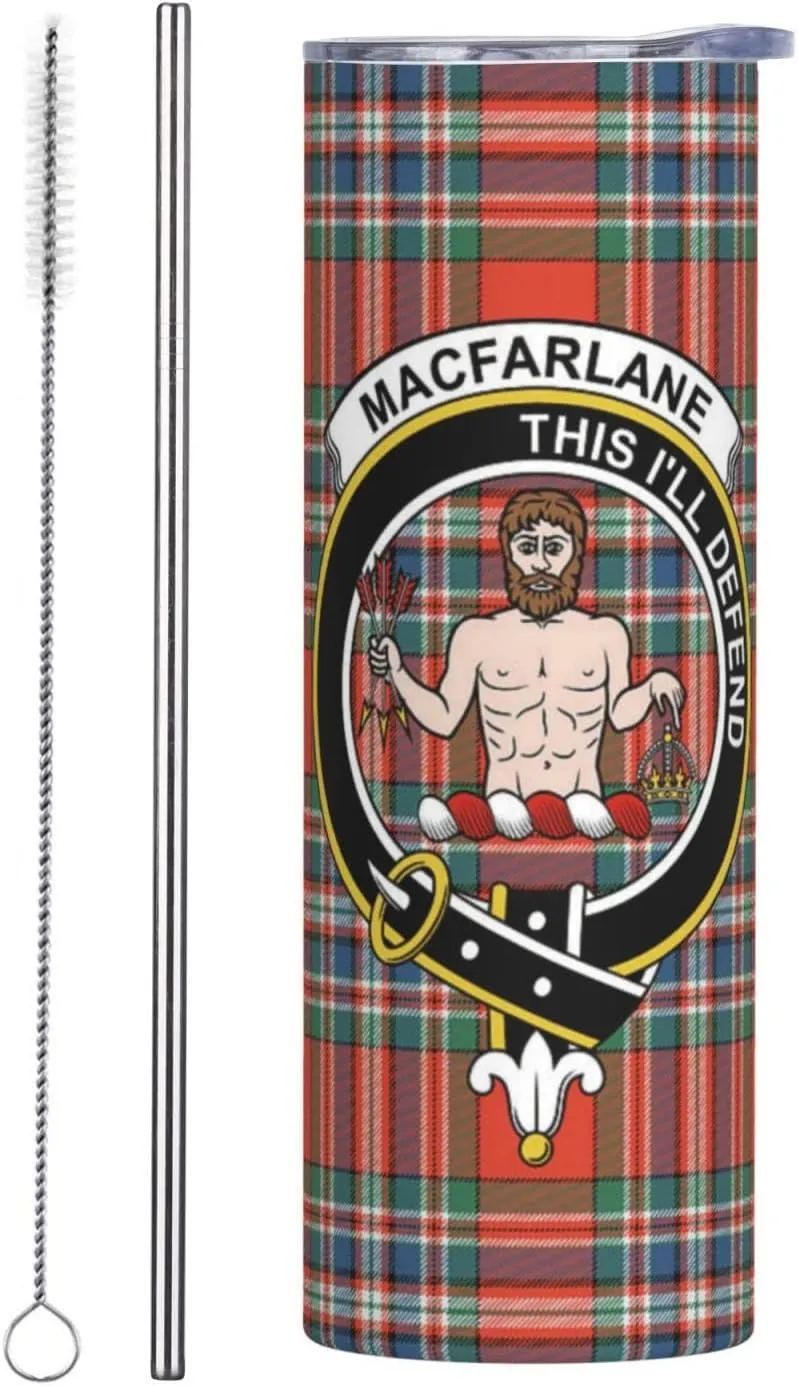 Hei Bai.JZQ Insulated Tumbler with Lids and Straws, MacFarlane Tartan Clan Badge Stainless Steel Mug Coffee Cup Thermal Travel 20oz