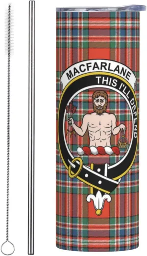Hei Bai.JZQ Insulated Tumbler with Lids and Straws, MacFarlane Tartan Clan Badge Stainless Steel Mug Coffee Cup Thermal Travel 20oz