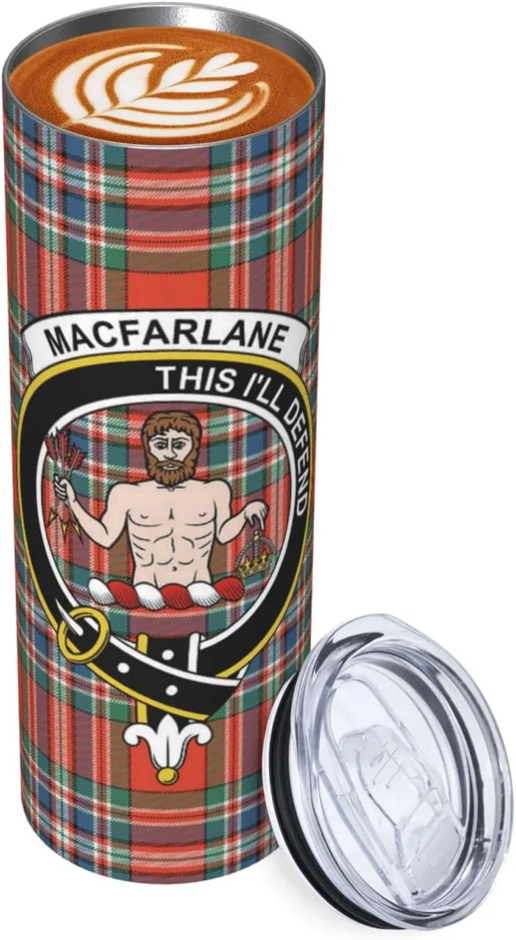 Hei Bai.JZQ Insulated Tumbler with Lids and Straws, MacFarlane Tartan Clan Badge Stainless Steel Mug Coffee Cup Thermal Travel 20oz