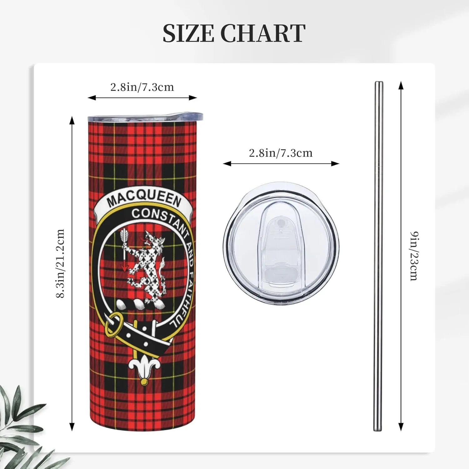 Hei Bai.JZQ Insulated Tumbler with Lids and Straws, MacQueen Modern Tartan Clan Badge Stainless Steel Mug Coffee Cup Thermal Travel 20oz