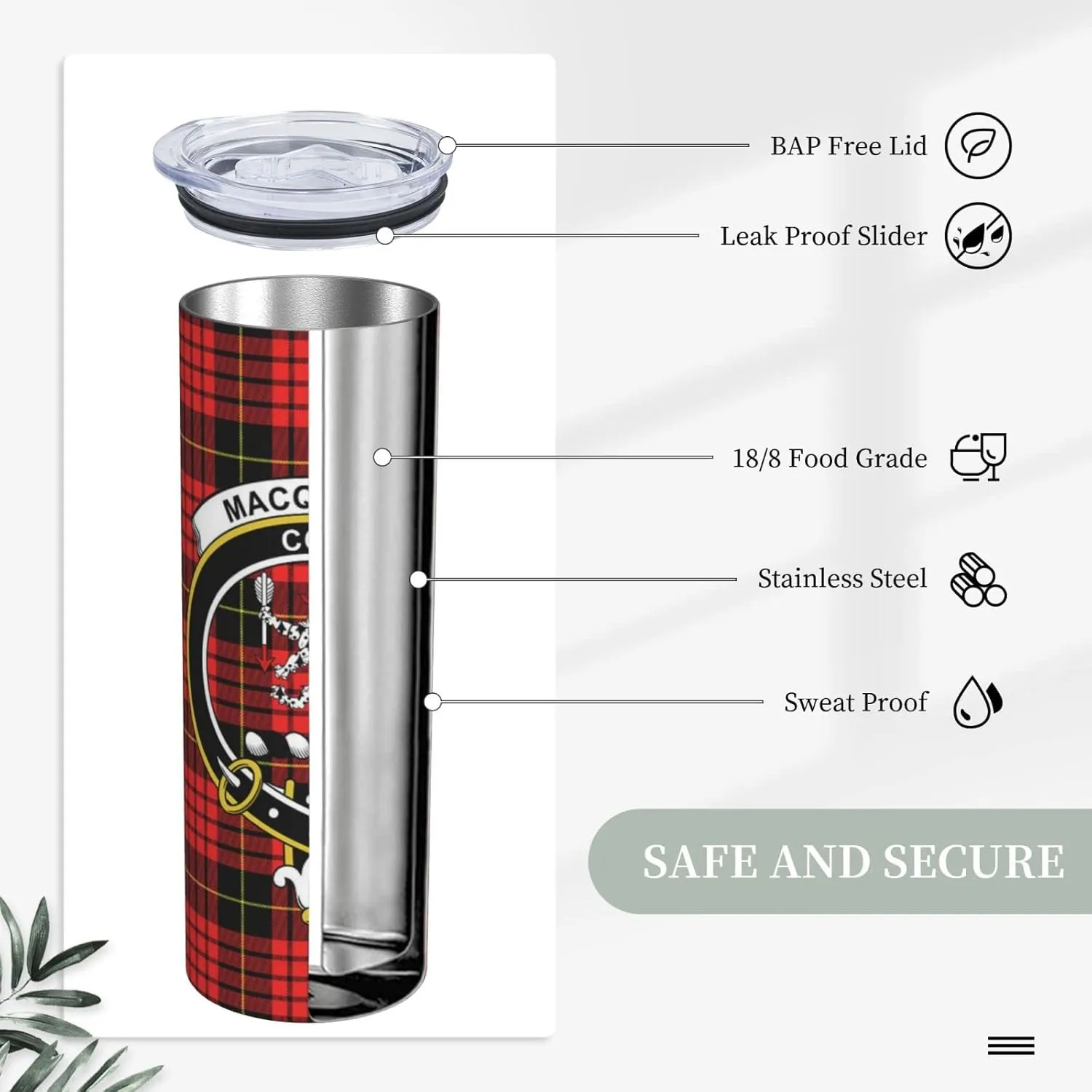 Hei Bai.JZQ Insulated Tumbler with Lids and Straws, MacQueen Modern Tartan Clan Badge Stainless Steel Mug Coffee Cup Thermal Travel 20oz