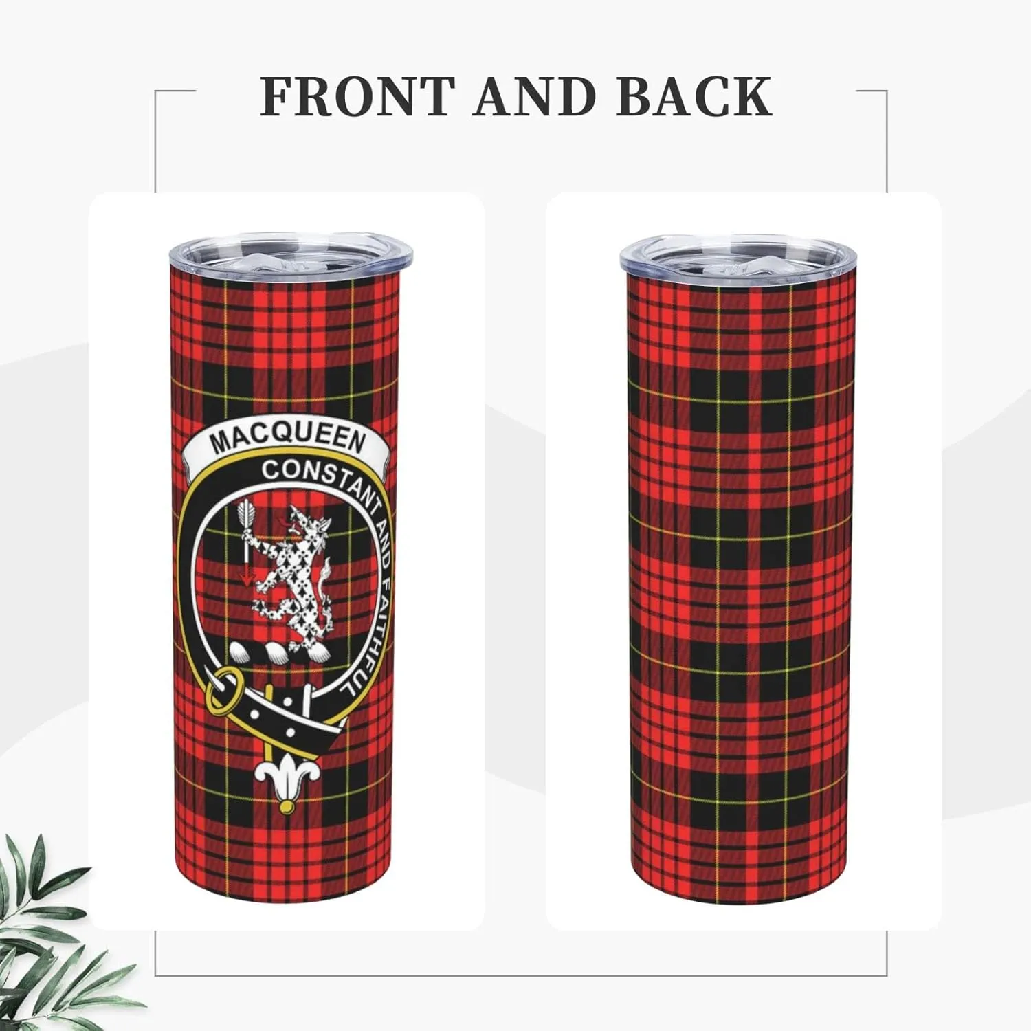 Hei Bai.JZQ Insulated Tumbler with Lids and Straws, MacQueen Modern Tartan Clan Badge Stainless Steel Mug Coffee Cup Thermal Travel 20oz