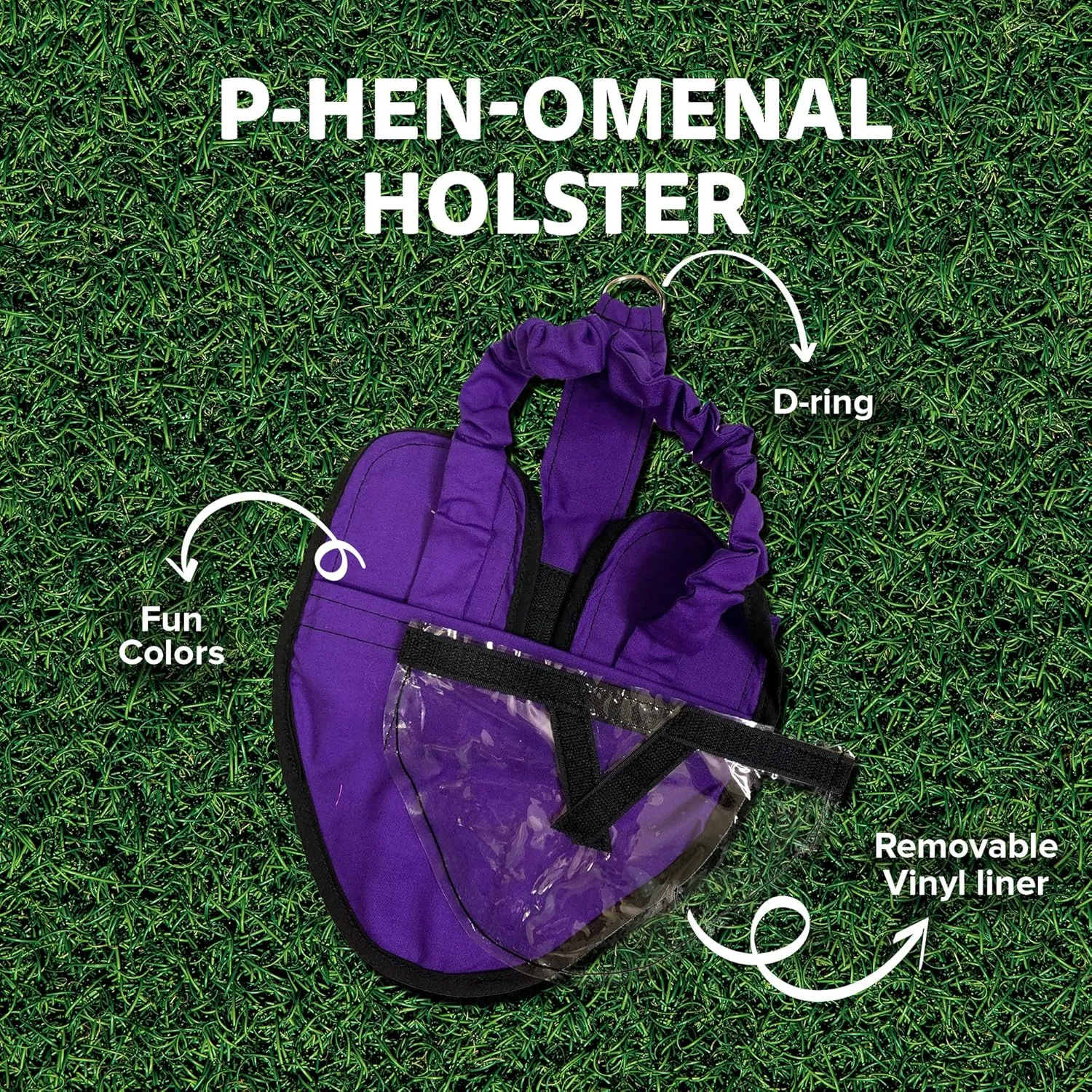 Hen Holster Wrap-Around Bird Diaper & Harness for Hens, Roosters, Ducks, Geese - with Removable Vinyl Liner, Adjustable Fit for Outdoor Adventures & Indoor Use - Easy to wear - Large, Purple