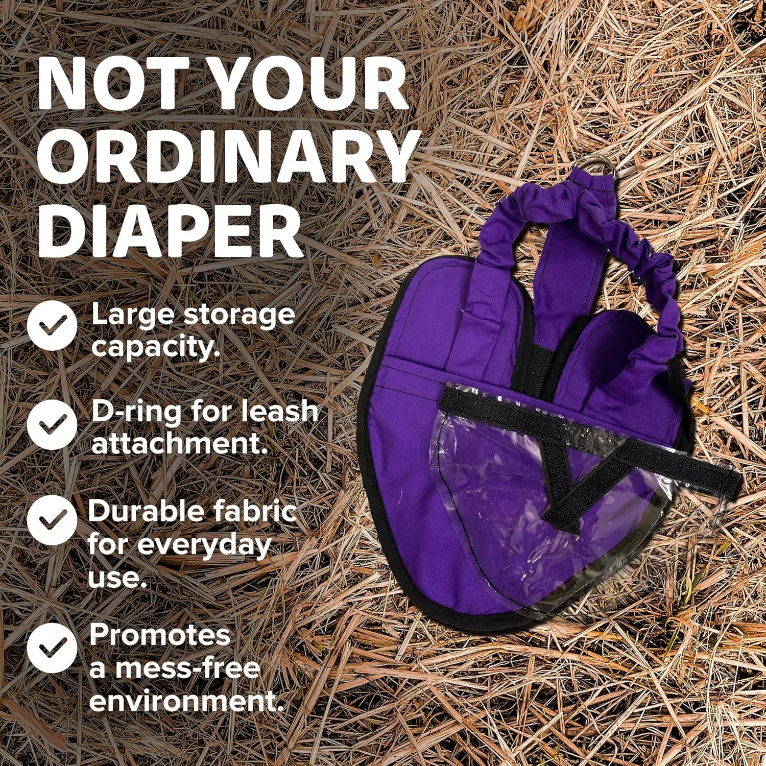 Hen Holster Wrap-Around Bird Diaper & Harness for Hens, Roosters, Ducks, Geese - with Removable Vinyl Liner, Adjustable Fit for Outdoor Adventures & Indoor Use - Easy to wear - Large, Purple