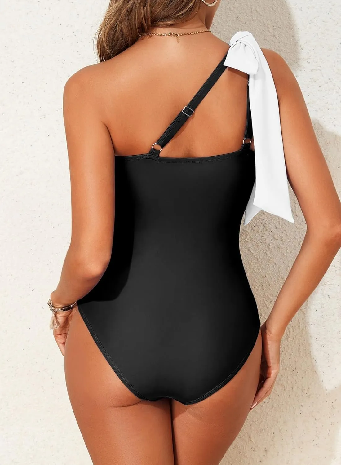 Herseas Women One Bow Shoulder One Piece Swimsuit Asymmetric Cutout Bathing Suit