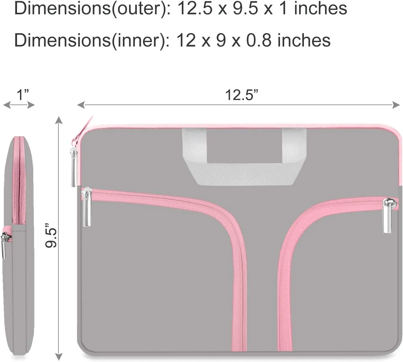 HESTECH Chromebook Case,11.6-12.3 Laptop Sleeve Neoprene Computer Handbag Protective Cover for Acer R11/Spin 311/HP Stream/Samsung/Surface X/7/6/5/4/3/Go 12.4"/13 inch MacBook Air/Pro M2 M1,Gray Pink