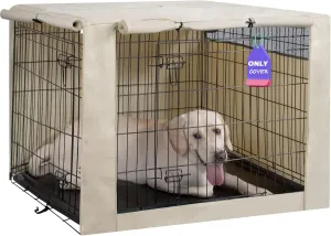 HiCaptain Polyester Dog Crate Cover - Durable Windproof Pet Kennel Cover for Wire Crate Indoor Outdoor Protection (36 inches, Light Tan)