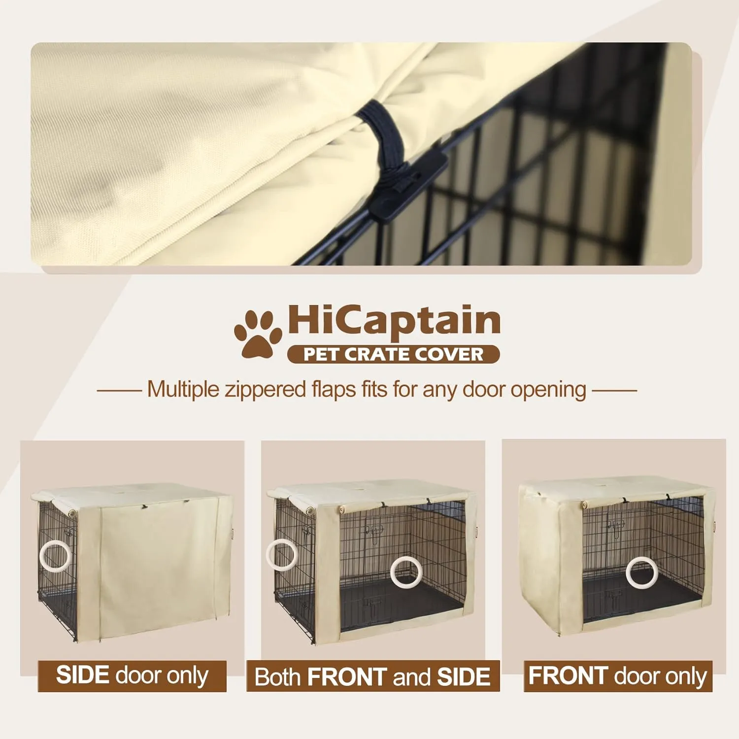 HiCaptain Polyester Dog Crate Cover - Durable Windproof Pet Kennel Cover for Wire Crate Indoor Outdoor Protection (36 inches, Light Tan)