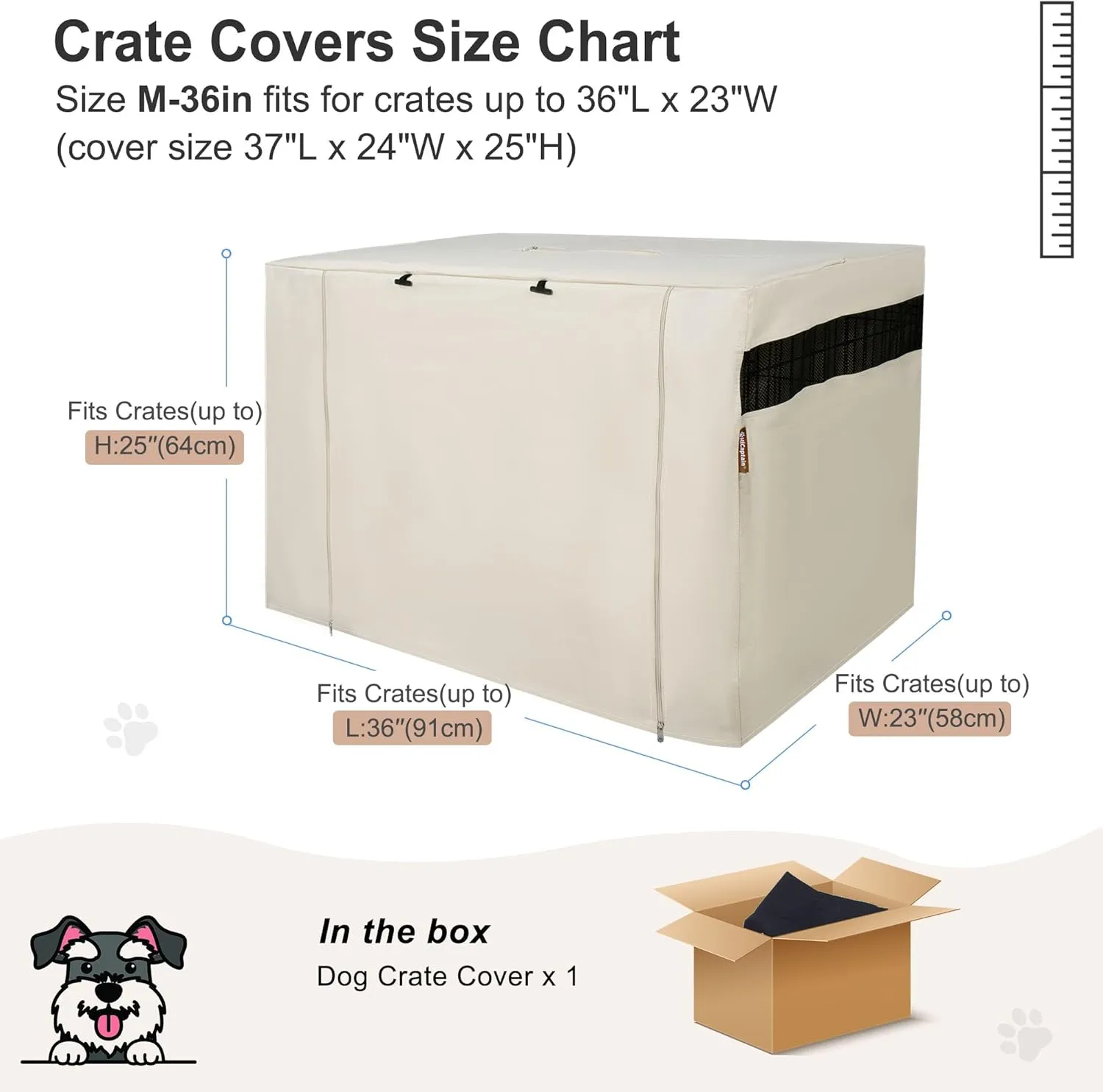 HiCaptain Polyester Dog Crate Cover - Durable Windproof Pet Kennel Cover for Wire Crate Indoor Outdoor Protection (36 inches, Light Tan)