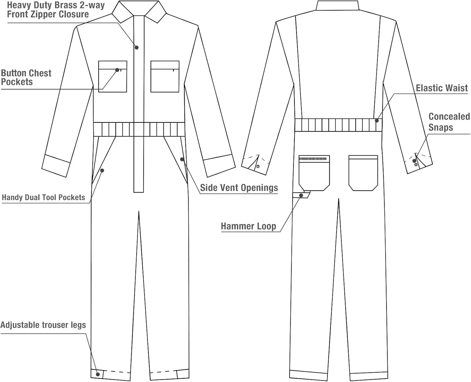 HISEA Men's Long Sleeve Coverall, Stain & Wrinkle Resistant Mens Work Coverall with Multi Pockets