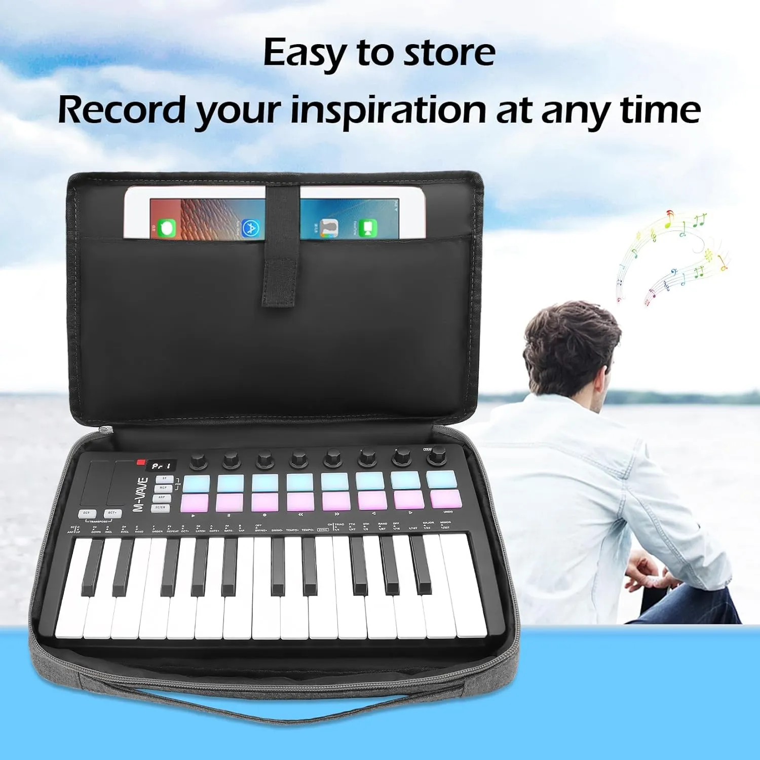 Hoerev MIDI Keyboard Carrying Case, Soft Travel Bag, 13 x 7 x 2 inches (Grey, 13"(L) x 7"(W) x 2"(H))