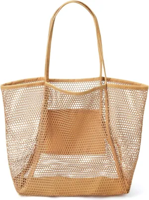 Hommtina Beach Bag Casual Tote Bag Large Mesh Beach Bag Beach Accessories Beach Purse Shoulder Bag For Beach Picnic Vacation