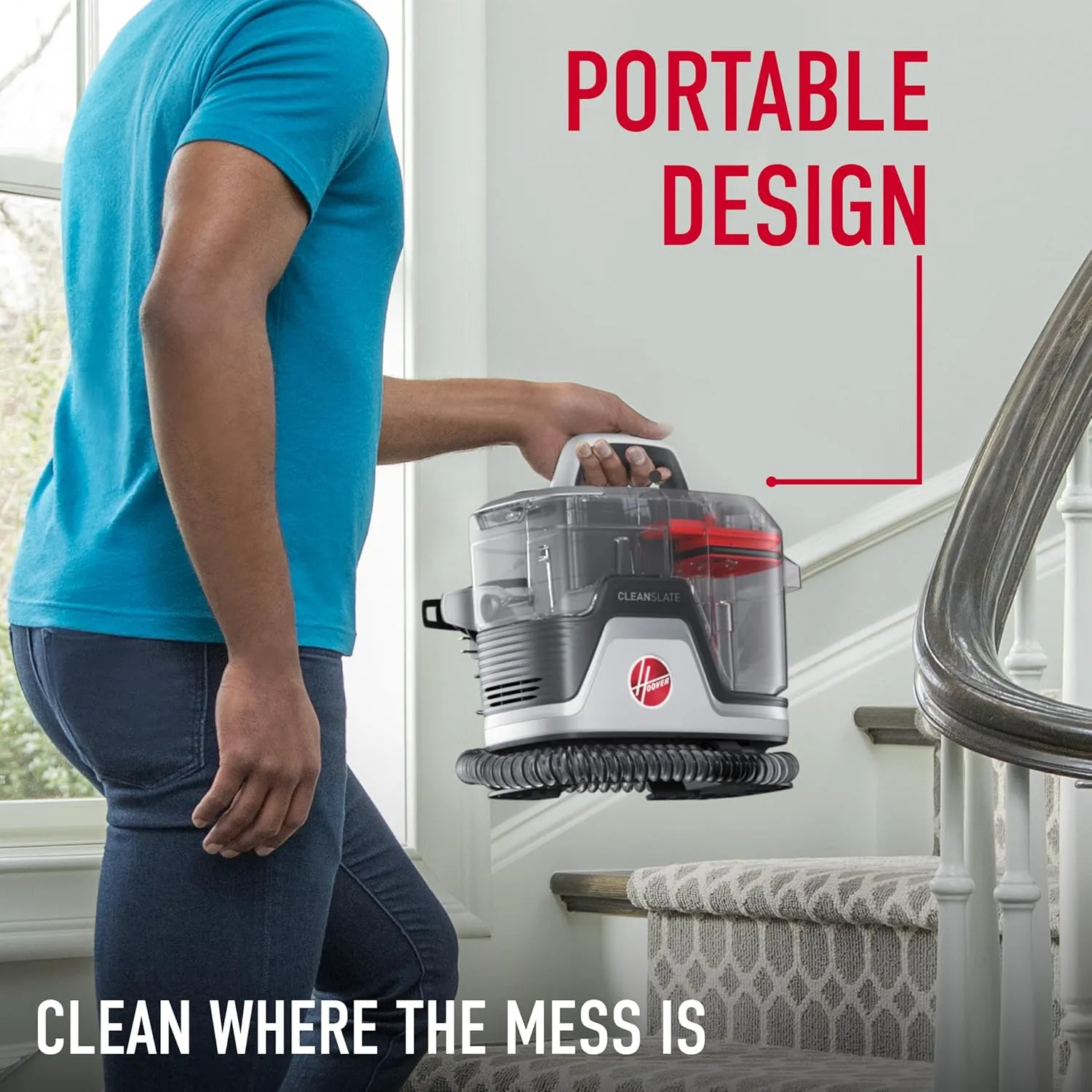 Hoover CleanSlate Plus Portable Carpet   Upholstery Spot Cleaner Machine, Powerful Suction with Versatile Tools, Pet Stain Remover, Car and Auto Detailer, Pair with Hoover Carpet Cleaner Solution