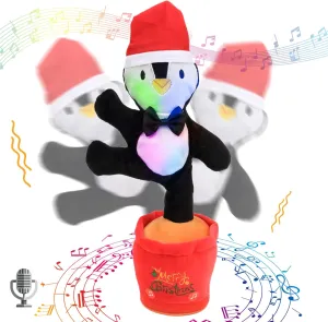 Hopearl Glowing Dancing Christmas Penguin Toy Repeats What You Say Mimicking Light Up Interactive Animated Plush Xmas for Kids, 13''