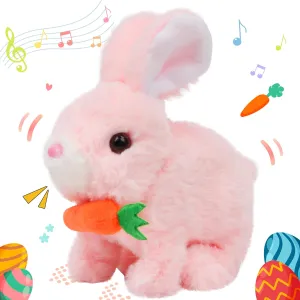Hopearl Hopping Rabbit with Carrot Interactive Electronic Pet Plush Bunny Toy with Sounds and Movements Animated Walking Wiggle Ears Twitch Nose Gift for Toddlers Birthday, Pink, 7''