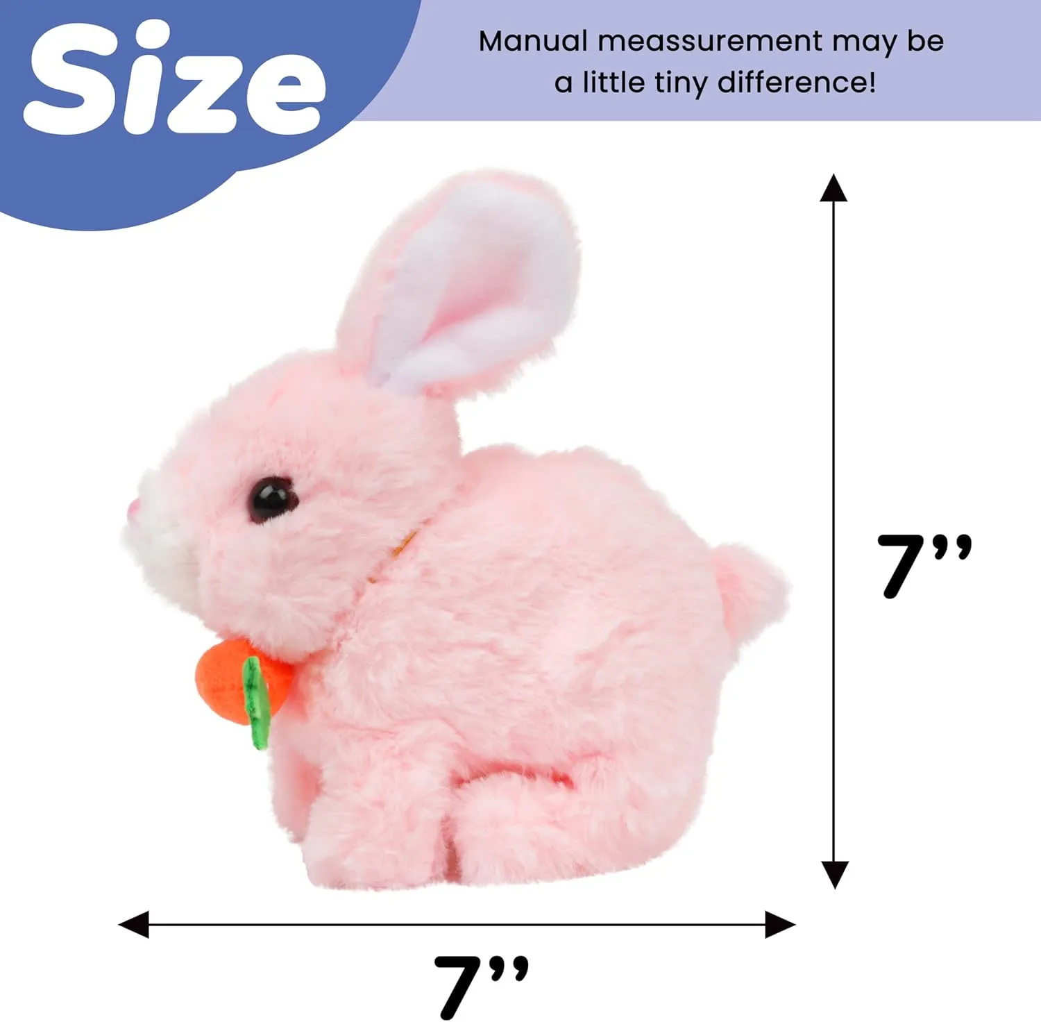 Hopearl Hopping Rabbit with Carrot Interactive Electronic Pet Plush Bunny Toy with Sounds and Movements Animated Walking Wiggle Ears Twitch Nose Gift for Toddlers Birthday, Pink, 7''